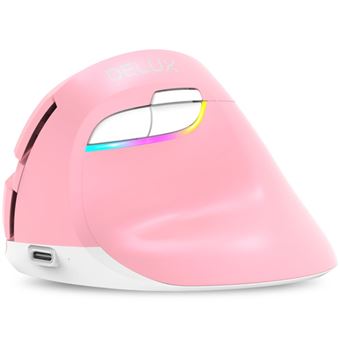 Mini Rato Vertical Wireless DELUX M618 | 2.4GHz | Type-C | Rosa - 1