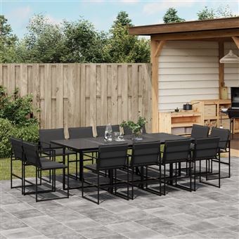 Conjunto de jantar para jardim vidaXL | 13 peças | com almofadões textilene preto - 1