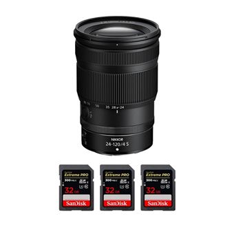 Objetiva Nikon Z 24-120mm F4 S + 3 SanDisk 32GB Extreme PRO UHS-II SDXC 300 MB/s + PDF MCZ DIRECT 15 Técnicas para Melhorar as suas Fotografias - 1