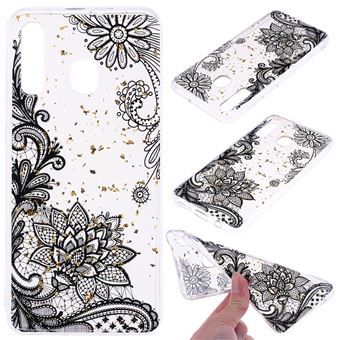 Capa TPU padrão impresso incrustado com glitter laço preto para Samsung Galaxy A50