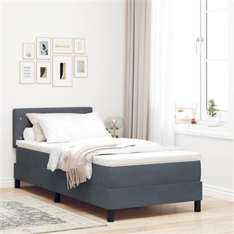 Cama Box com Colchão vidaXL | Cinza Escuro | 100 x 200 cm | Veludo - 1