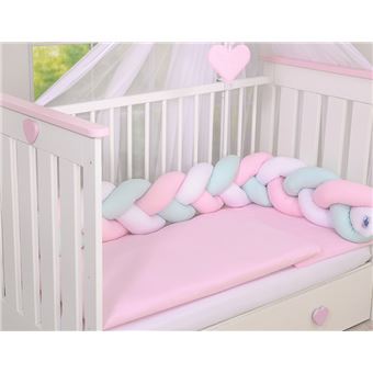 Conjunto roupa de cama para berço PRIMEIRO NINHO DAMORE | kit 3 elementos trança | 180cm | Rosa - 1