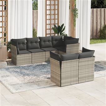 Conjunto sofás jardim com almofadões vidaXL | 7 Peças |  vime PE cinzento-claro - 1