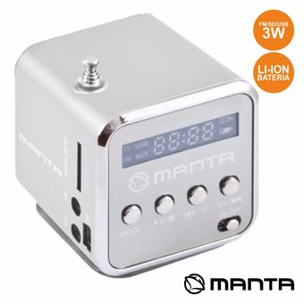 Coluna Portátil Manta Usb/Sd/Fm/Aux/Bat Prata