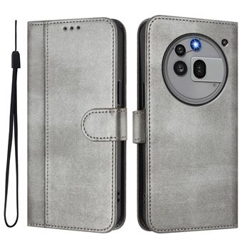 Capa FOXDOCK para Nothing Phone 3A Pro | Estilo Vintage | TPU com Textura de Pele Antiderrapante | Compartimentos para Cartões e Suporte | Cinza - 1