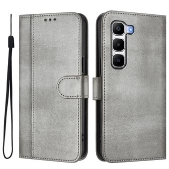 Capa FOXDOCK para Infinix Hot 60 Pro Plus | Estilo Vintage | TPU com Textura de Pele Antiderrapante | Compartimentos para Cartões e Suporte | Cinza - 1
