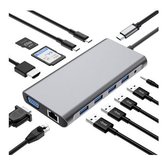 Estação de Acoplamento USB-C 12 em 1 Chronus com HDMI 4K | VGA | 4 USB | PD 100W | SD/TF | Ethernet e Áudio | Cinza - 1
