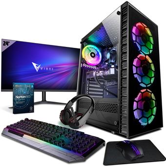 Computador Gaming Vibox III-128 PC - 24&quot;&quot; Pacote de monitores - 8 Core Intel i7 10700F Processador 4.8GHz - Nvidia RTX 4070 Ti 12GB - 32GB RAM - 1TB NVMe M.2 SSD - 700W PSU - Windows 11 - WiFi - 1
