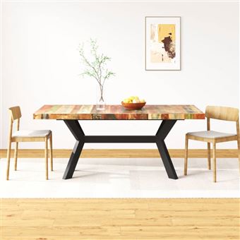 Mesa de Jantar vidaXL Madeira Reciclada Maciça e Aço em Cruz 180cm - 1