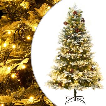 Árvore de Natal com pinhas pré-iluminada vidaXL | 195 cm | PVC e PE verde - 1