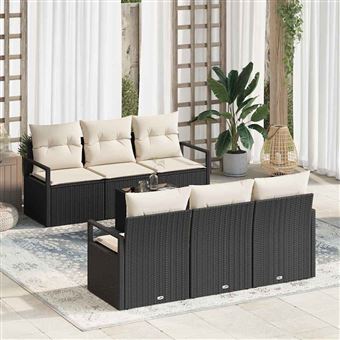 Conjunto de Sofá de Jardim vidaXL | 7 Peças | Preto e Creme vime PE - 1