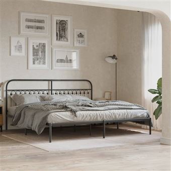 Estrutura de cama com cabeceira vidaXL | 193x203 cm | metal preto - 1