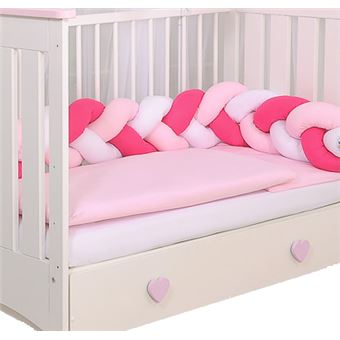 Conjunto roupa de cama para berço PRIMEIRO NINHO DAMORE | kit 3 elementos trança | 180cm | Rosa - 1