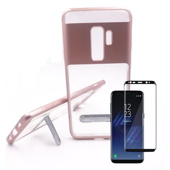 Kit Capa Spigen Crystal Hybrid e Película de Vidro Temperado Full Cover para Samsung S9 Plus Cor de Rosa - 1