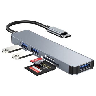 Hub USB-C 5 em 1 V-REEL com 3xUSB, Leitor SD/TF - Transferência Rápida | QT33 - 1