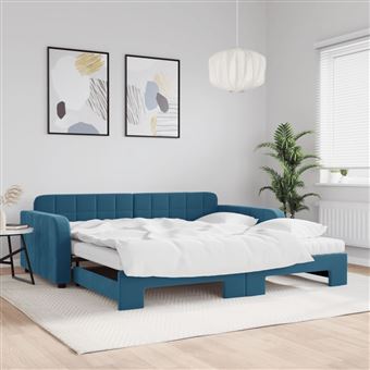 Sofá-cama com gavetão e Colchões vidaXL | 100x200 cm | veludo azul - 1