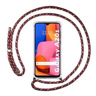 Capa Tumundosmartphone Suspensa Transparente para Samsung Galaxy A20s com Cordão Rosa/Dourado - 1
