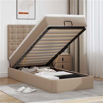 Estrutura de cama otomano vidaXL com colchão Cappucino couro falso - 1