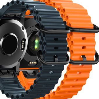 Pack 2x Bracelete Antiimpacto Ocean Waves para Garmin Fenix 7 Pro Solar Azul e Laranja - 1