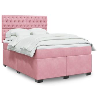 Cama com molas e colchão vidaXL | 160x200 cm | veludo rosa - 1