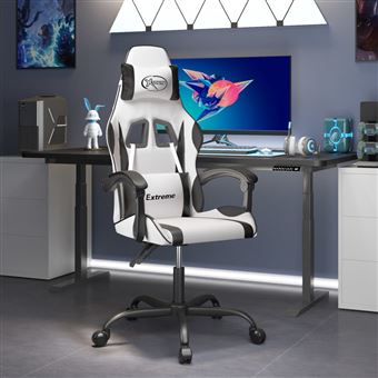 Cadeira gaming vidaXL couro artificial branco e preto - 1