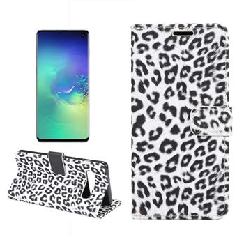 Capa Magunivers PU suporte com padrão de leopardo branco para Samsung Galaxy S10