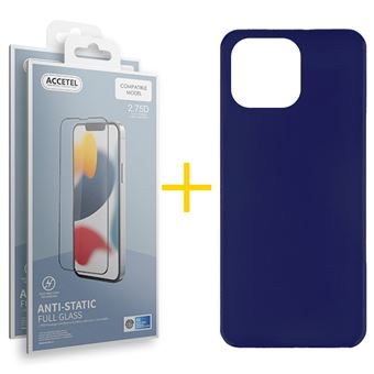 Pack 2 x Película de Vidro Temperado Anti-Estático + Capa Accetel Apple iPhone 14 Pro Silicone Liso - Azul - 1