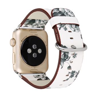 Bracelete de Couro HSMY Padrão Flores para Apple Watch Series 6/ SE/ 5/ 4 | 44 mm - Branco&Cinza - 1