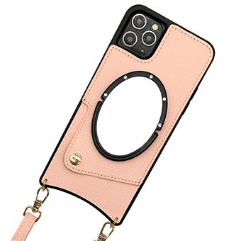 Capa e TPU + PU design de rabo de peixe, à prova de queda com porta-cartões e alça de ombro Magunivers para iPhone 13 Pro 6.1'' - rosa - 1