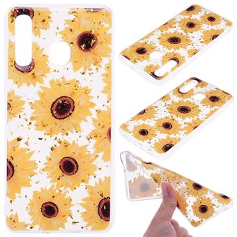 Capa TPU padrão impresso incrustado com glitter girassóis para Samsung Galaxy A50