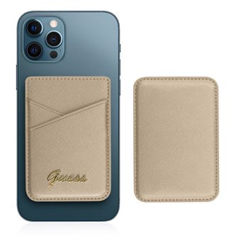 Suporte de Carteira Magsafe Guess Saffiano para Iphone 12 Fixação Magnética - Dourado - 1