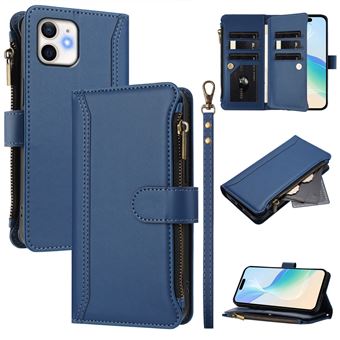 Capa FOXDOCK para iPhone 11 | Pele Premium | 9 Compartimentos para Cartões | Alça de Pulso Amovível - Azul escuro - 1