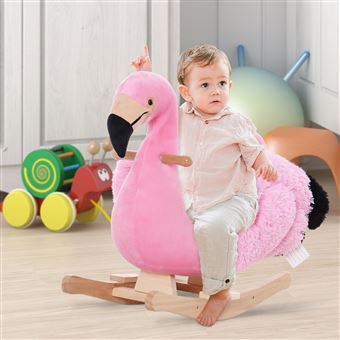 Cavalo de Baloiço HOMCOM Flamingo com Cinto de Segurança para Crianças 60x33x52cm