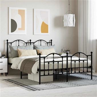 Estrutura de cama com cabeceira e Pés vidaXL | 140x200 cm | metal preto - 1