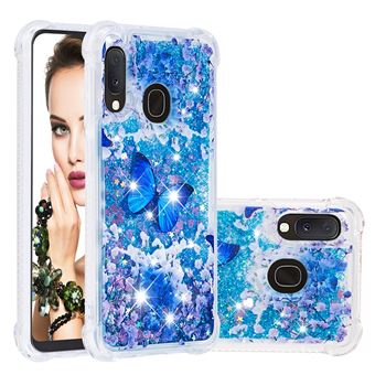Capa Magunivers para Samsung Galaxy A20E/A10E e TPU Brilho Líquido Quicksand à Prova de Choque Borboleta Azul