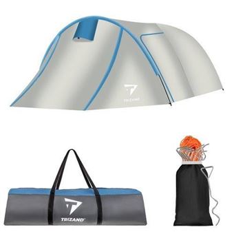 Tenda de Campismo para 3 Pessoas ISO | 210 x 120 cm - Cinzento/Azul - 1