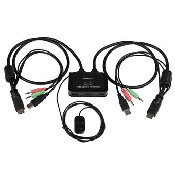Chaveador Kvm StarTech.com Comutador KVM de cabo HDMI USB de 2 portas com áudio e comutador remoto - alimentado por USB | Preto - 1