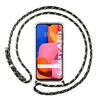 Capa Tumundosmartphone Suspensa Transparente para Samsung Galaxy A20s com Cordão Verde/Dourado - 1
