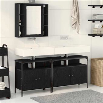 Móveis para WC vidaXL com prateleira | 3 Peças | Preto | 80 x 30 x 60 cm - 1