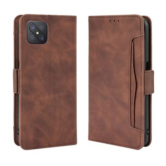 Capa FOXDOCK Protetora para OPPO A92S/Reno4 Z 5G | Suporte e Flip de couro PU | À Prova de Choque | Castanho - 1