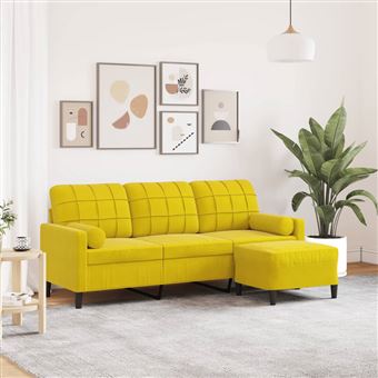 Sofá de 3 lugares com apoio de pés vidaXL | 180 cm | veludo amarelo - 1
