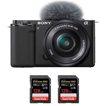 Máquina Fotográfica Sony ZV-E10 + 16-50mm preto + 2 SanDisk 128GB Extreme PRO UHS-I SDXC 170 MB/s + PDF 15 técnicas para melhorar as suas fotografias - 1