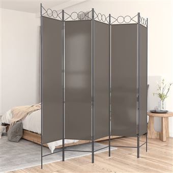 Biombo vidaXL com 5 painéis 200x200 cm tecido antracite - 1