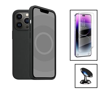 Kit Phonecare Película Hydrogel Full Cover Frente + Capa Silicone Líquido + Suporte Magnético de Carro para Apple iPhone 15 Plus - Preto - 1