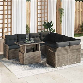 Conjunto de Sofá de Jardim com Almofada vidaXL | 9 Peças | Cinzento - 1