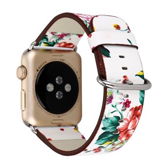 Bracelete de Couro HSMY Padrão Flores para Apple Watch Series 6/ SE/ 5/ 4 | 44 mm - Branco&Vermelho - 1