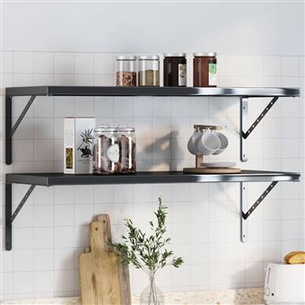 Suportes de prateleira vidaXL | 4 Peças | 40x2,5x25 cm | aço inoxidável preto - 1