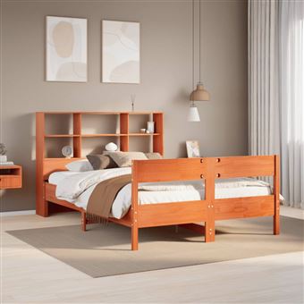 Cama com estante sem colchão vidaXL | 140x190 cm | pinho maciço - 1