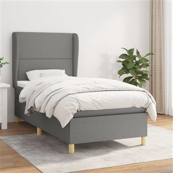 Cama com molas e colchão vidaXL | 100x200 cm | tecido cinza-escuro - 1
