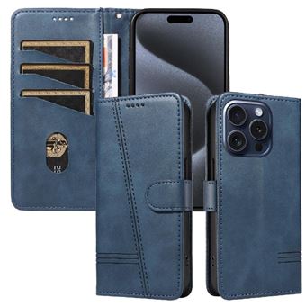 Capa FOXDOCK para iPhone 15 Pro | Fecho Magnético | Compartimentos para Cartões e Suporte | Pele PU | À Prova de Choque | Azul - 1